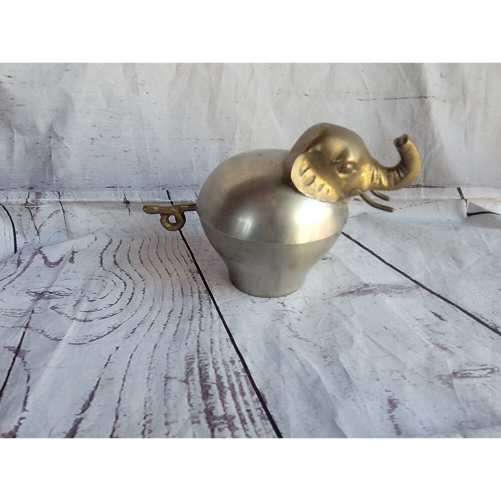 Vintage Brass Pewter Elephant Trinket Box Boho Decor